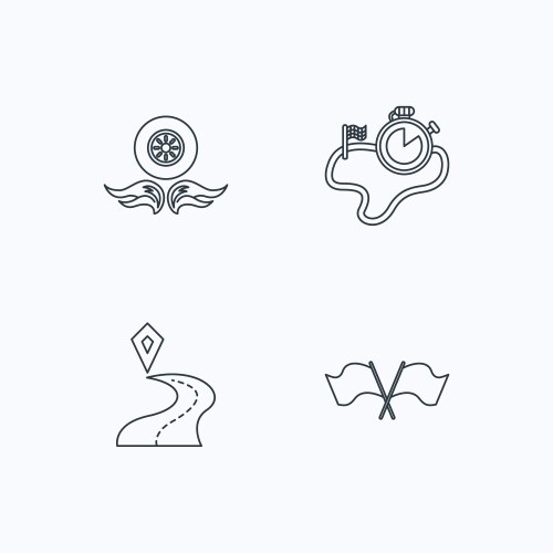 Race flags timer and destination pointer icons vector image