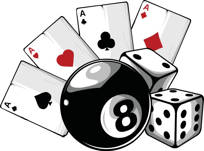 aces playing cards with number eight ball isolated vector