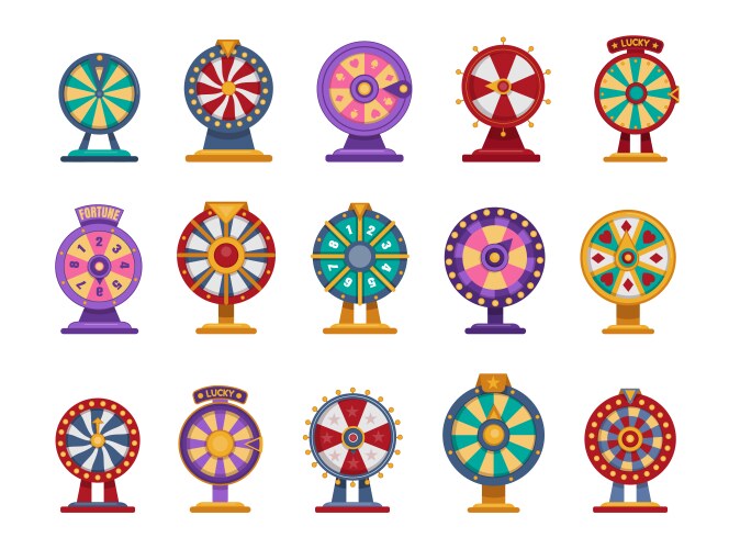 Lottery wheel spin set prize in roulette circle vector image