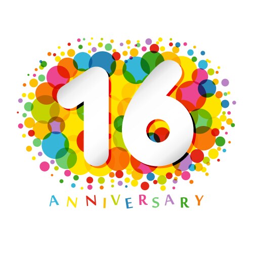 16 years anniversary paper colorful logo vector