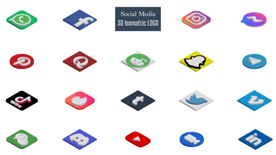 3d isometric social media logo set on white Vector Image