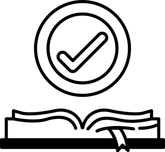 Circle with a check mark is on top of an open book vector image