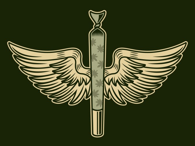 Marijuana rolled joint or cigarette with wings Vector Image