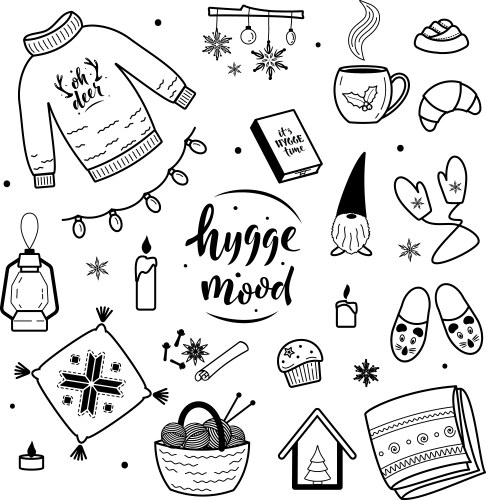 Big set hygge lifestyle cozy elements Vector Image