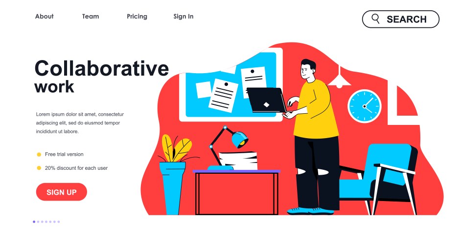 collaborative work concept for landing page vector