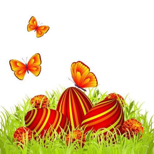 Colorful eggs and spring green grass borders set Vector Image