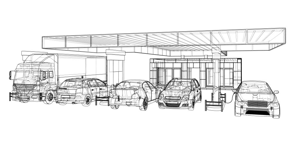 Electric car charging station with cars and truck vector image