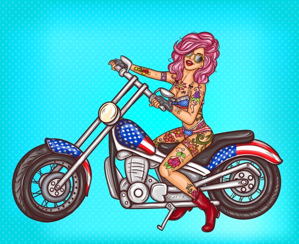 pop art sexy biker girl sitting vector image vector image