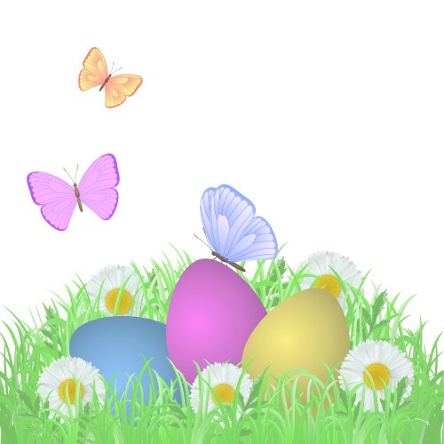 Colorful eggs and spring green grass borders set Vector Image