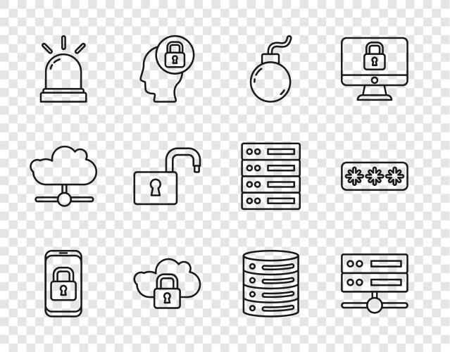 Set line mobile with closed padlock server data vector image