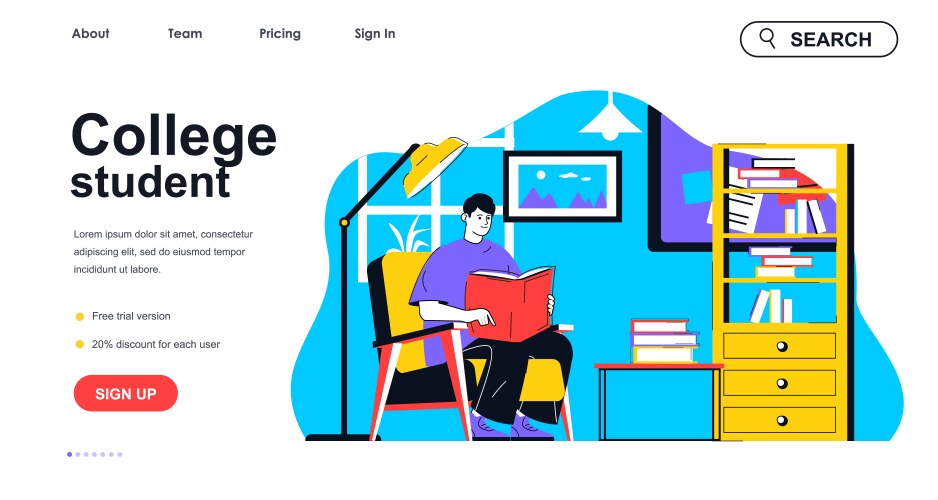 College student concept for landing page template vector image