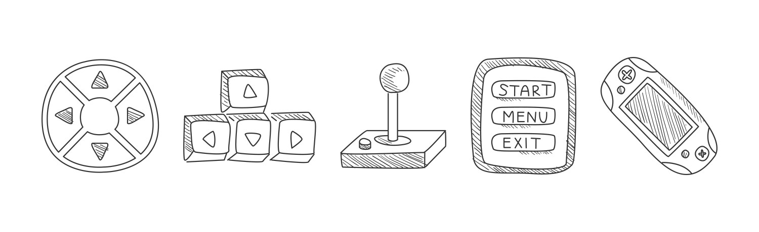 Computer game playing doodle object and element vector image