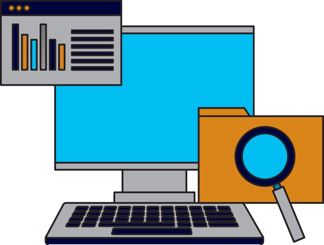 Computer monitor keyboard folder website analysis vector image