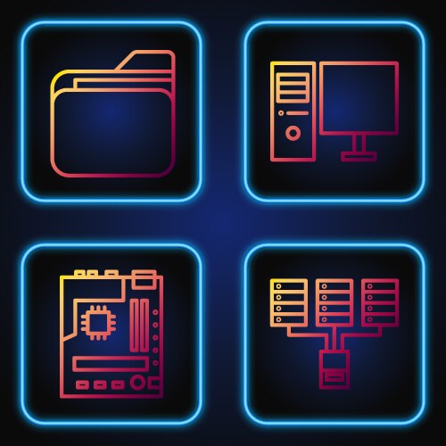 Set line server data web hosting motherboard vector image