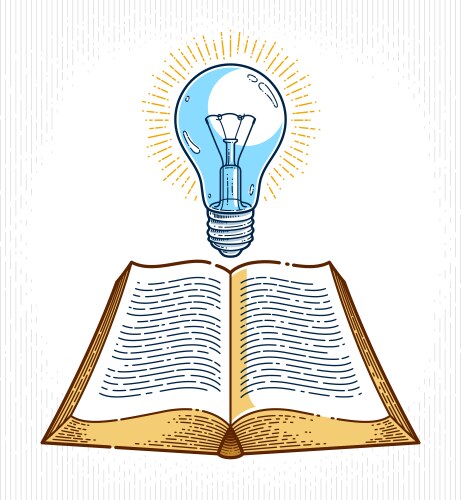 Vintage open book with idea light bulb graphic Vector Image