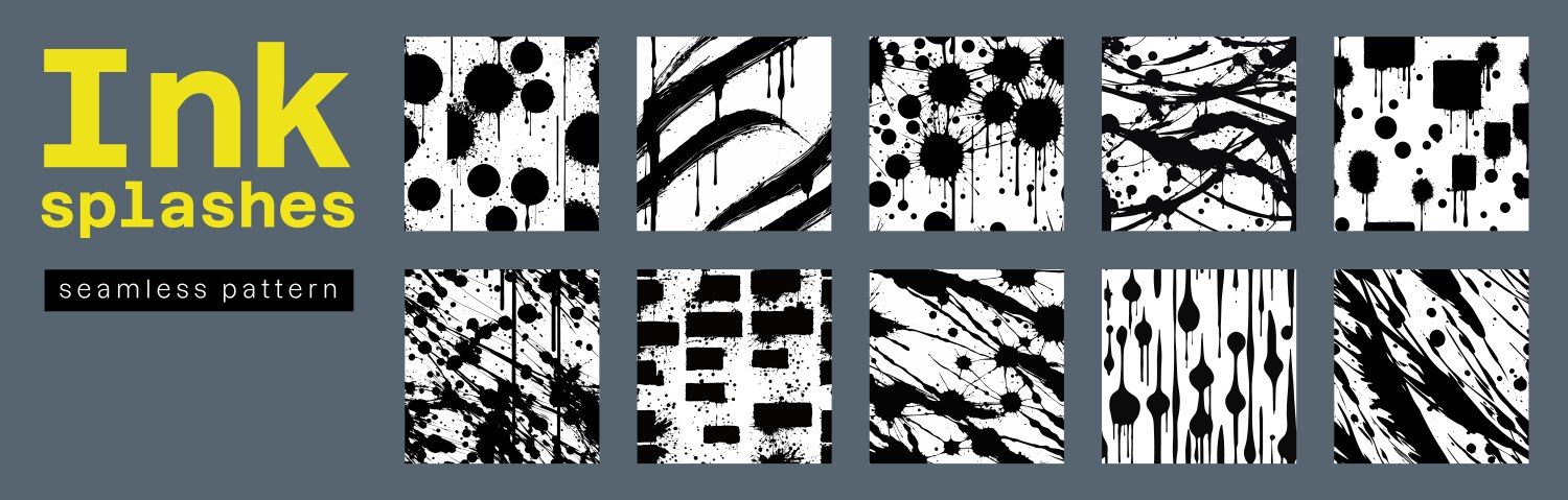 Ink splashes seamless pattern collection set vector image