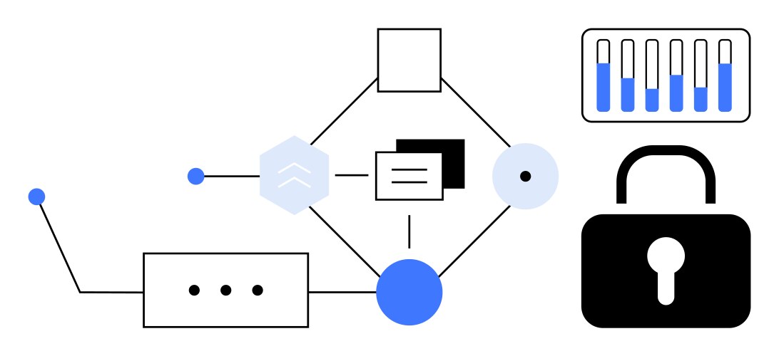 Abstract data security workflow with icons of lock vektorbild