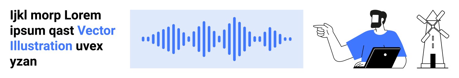 Man with laptop explaining sound wave pattern next vector image