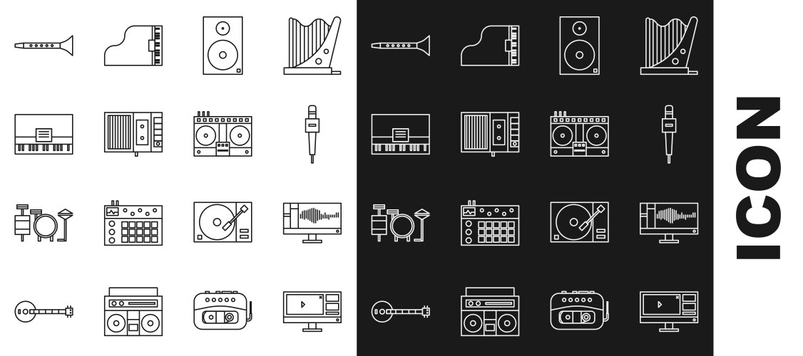 Set line video recorder or editor software vector image