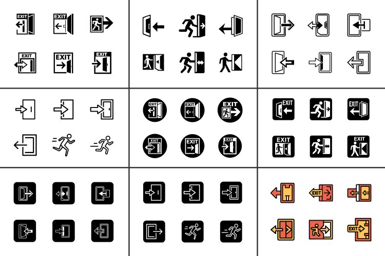 Art style exit icon bundle set design vector image