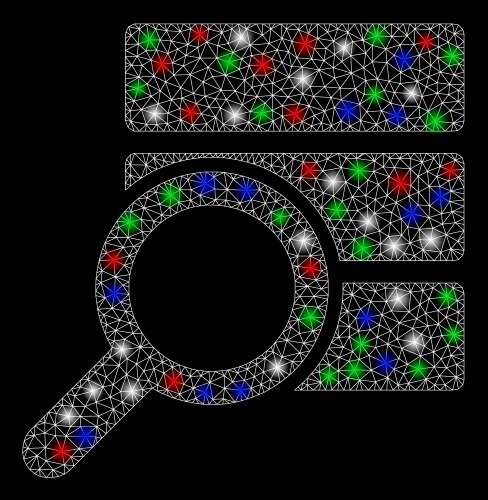 Bright mesh wire frame explore database with light vector image
