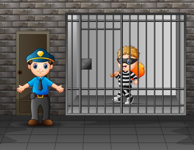Prison single cells interior cartoon Royalty Free Vector