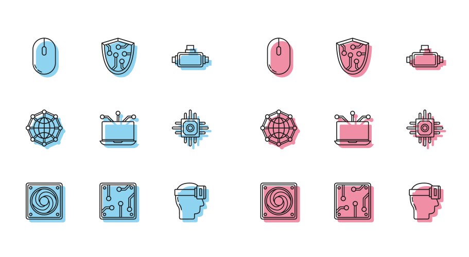 Set line computer cooler processor mouse vector image