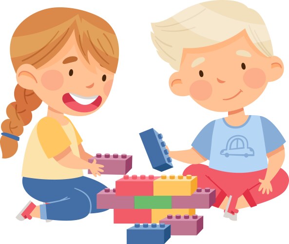 Cute boy and girl sitting on floor playing Vector Image