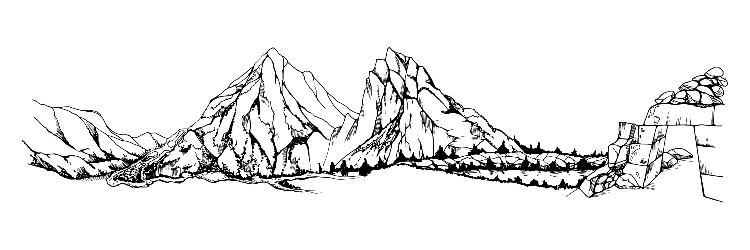 Hand drawn ink mountain landscape scenery Vector Image