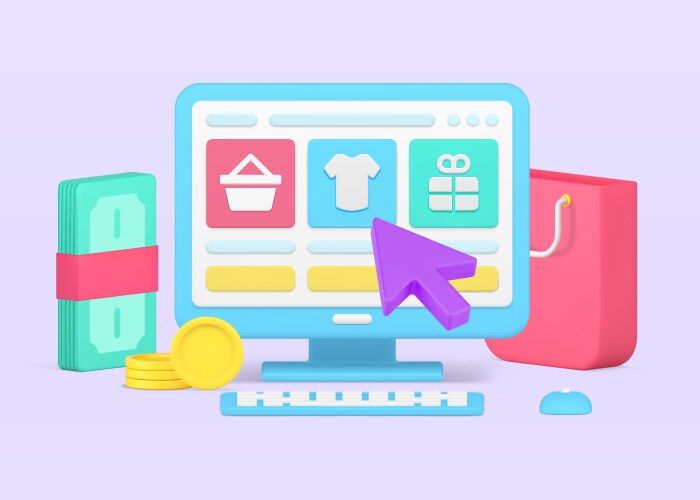 isometric cursor pointing on goods at website vector image