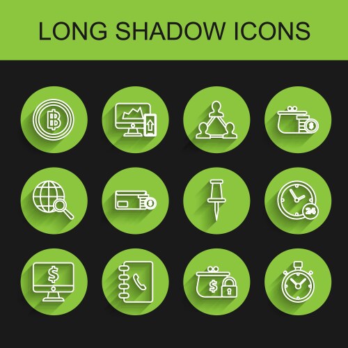Set line computer monitor with dollar symbol vector image