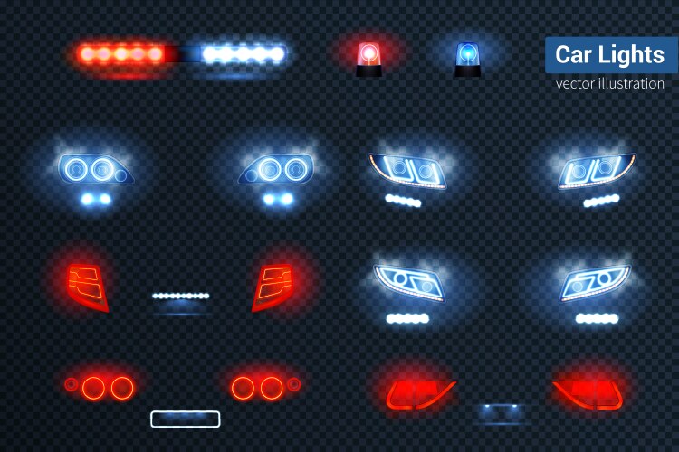 Realistic Car Headlights - LED Front & Rear – Royalty-Free Vector ...