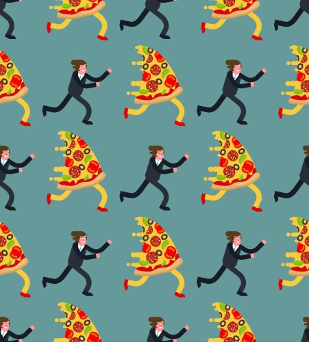 Man runs for pizza pattern seamless hunger vector image