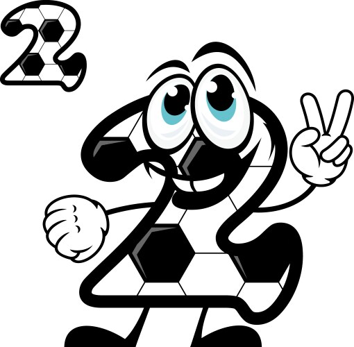 Cute number 2 with a hexagonal soccer pattern vector image