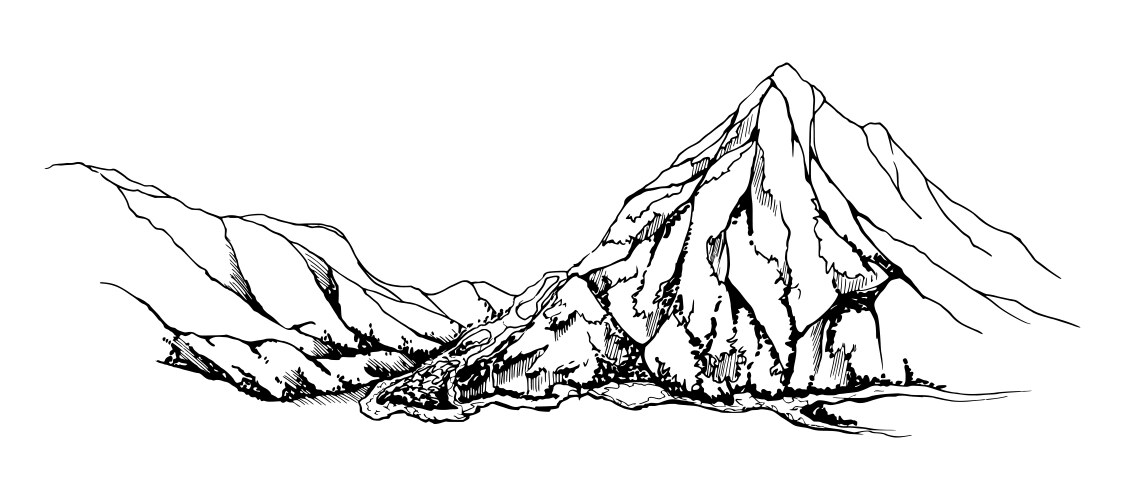Hand drawn ink mountain landscape scenery Vector Image