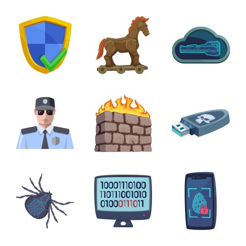 Isolated object virus and secure sign set vector image