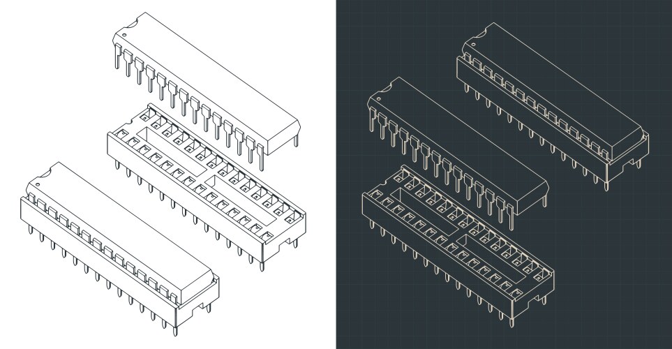 Microcontroller and dip socket isometric vector image