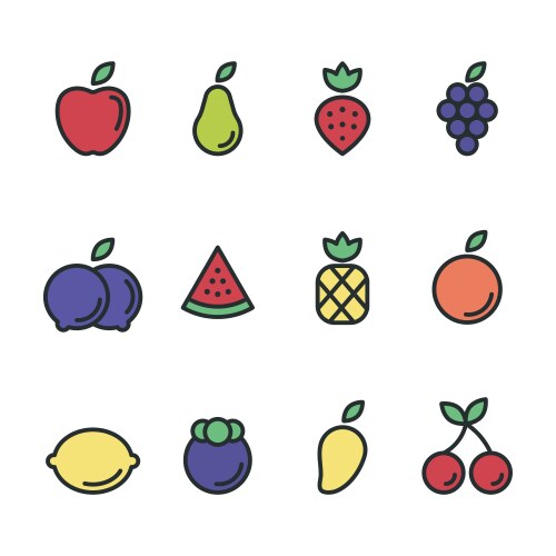 Fruit icon set flat design slice half Royalty Free Vector
