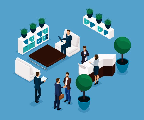Isometric office room front view Royalty Free Vector Image