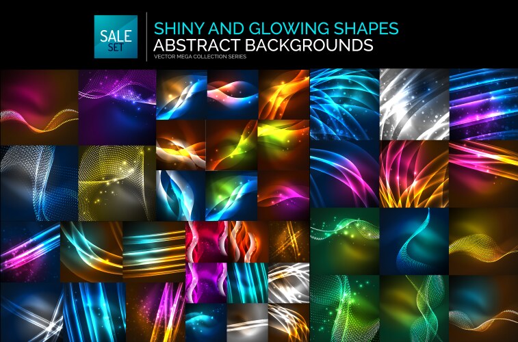 Neon glowing light abstract backgrounds collection vector image