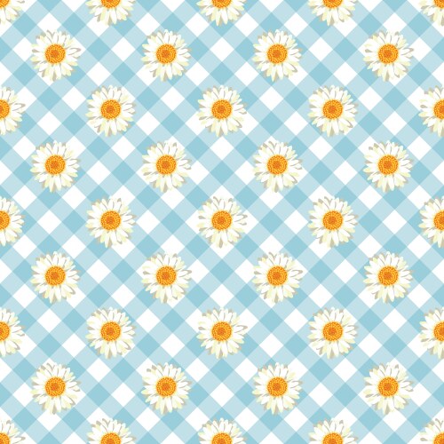 Blue Gingham Daisy Pattern Vector Image