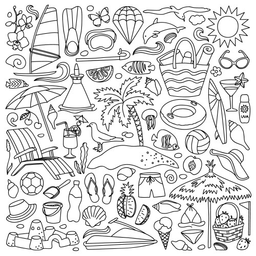 Summer Beach Holiday Doodle Set Vector Image