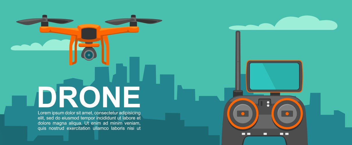 fly drone with remote control on background city vector image