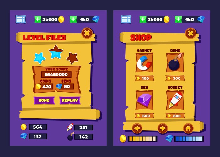 Game template gui kit interface log in page vector image