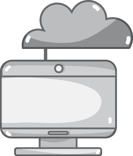 Grayscale computer technology with cloud data vector image