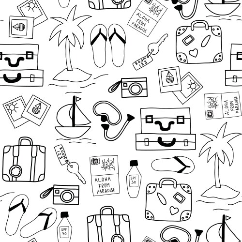 Summer Holiday Icons - Seamless Pattern Vector Image