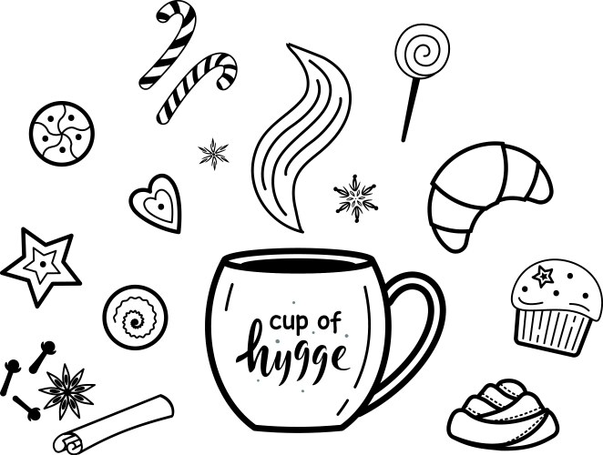 set hot drinks and desserts elements cup vector image