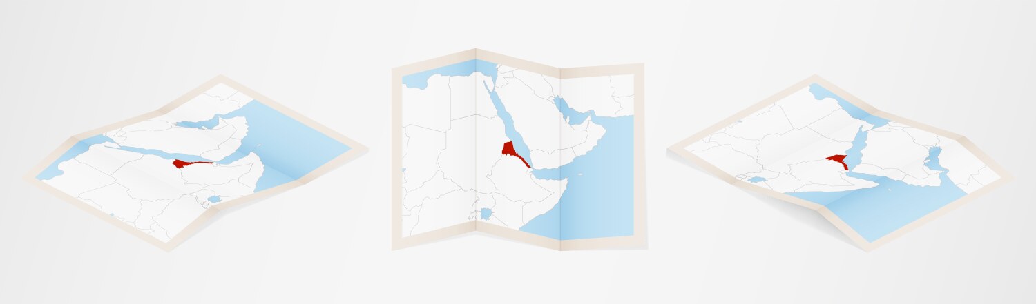 Folded map eritrea in three different versions vector image