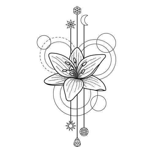 Floral Geometric Lily Tattoo Vector Image