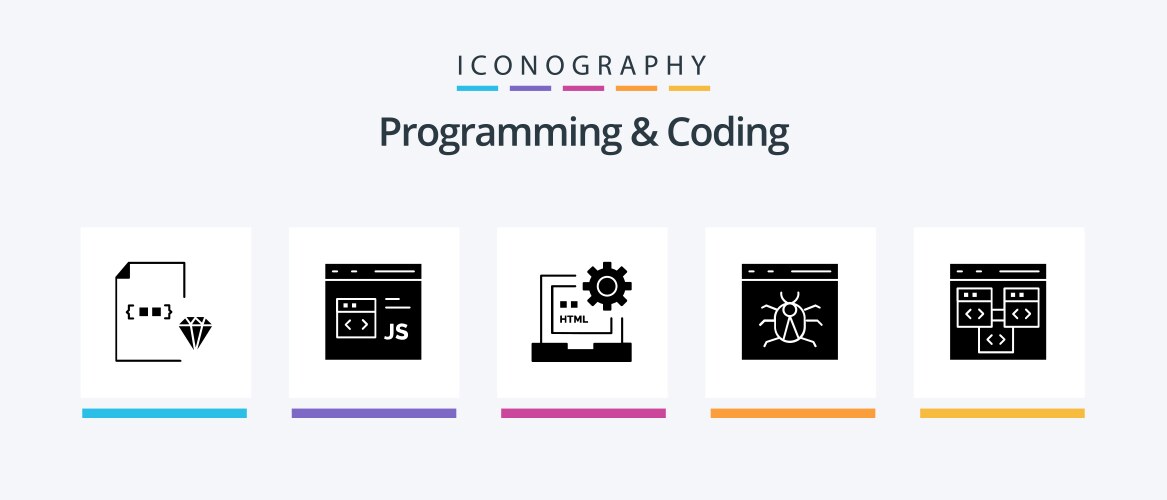 Programming and coding glyph 5 icon pack vector image